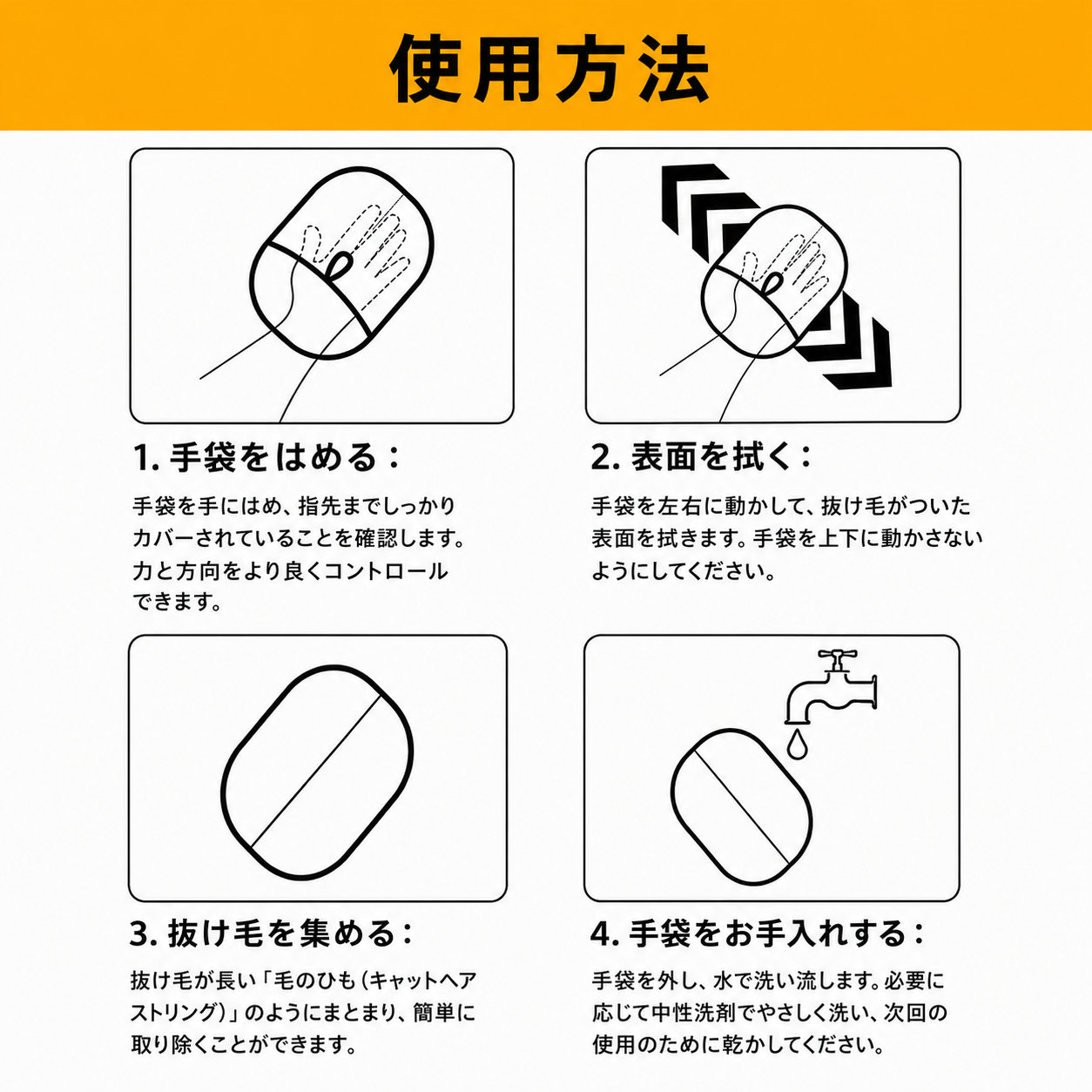 洗って繰り返し使える 2WAY静電気ペット抜け毛クリーニンググローブ