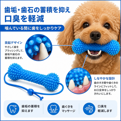デュアルアクション 犬用デンタルケアトイ｜噛む＋ブラッシングをこれ1本で