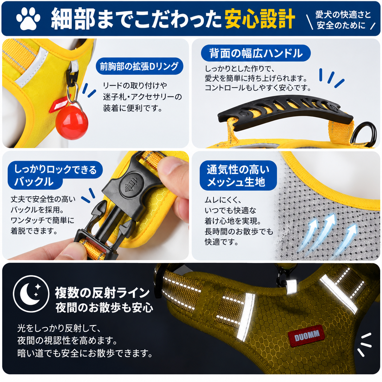 犬用タクティカル引っ張り防止ハーネス – 調節可能・反射機能・通気性抜群・コントロールハンドル付き
